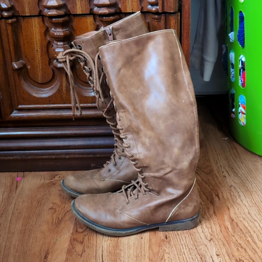 Knee high brown lace up Target boots size 7